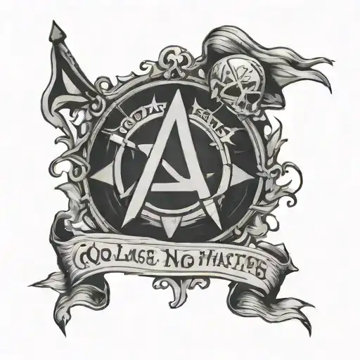 anarchy with words: No flags no nations no gods no masters tattoo design idea
