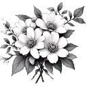 honeysuckle, cherry blossom, Aster bouquet tattoo design idea