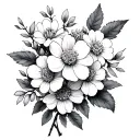 honeysuckle, cherry blossom, Aster bouquet tattoo design idea