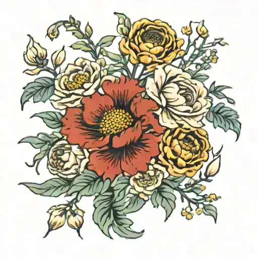 feb aug sept dec birth flowers bouquet made entirely of flowers tattoo design idea