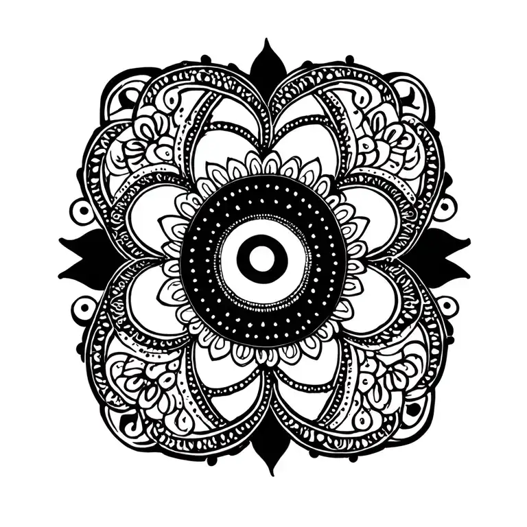 A black tattoo on the left wrist in Dotwork style. In the center an enso, therefore a mandala with Seemless Islamic P tattoo design idea