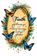 Faith written in cursive with Butterflies and stars around tattoo design idea