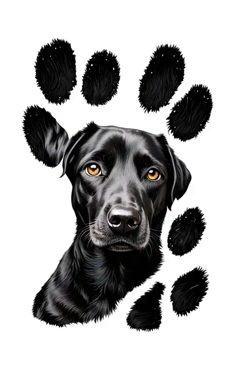 black lab dog eyes in pawprint tattoo design idea