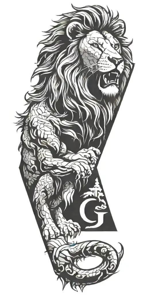 Letter G, Lion roaring, Punjab map tattoo design idea
