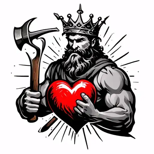 blacksmith furnace background with blacksmith with a heart in his tongs hammer raised wearing a crown of thorns tattoo design idea