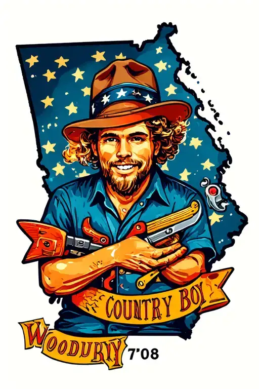 Woodbury, area code 706, country boy, a state of Georgia, year 1998, Pisces, and mechanic tools tattoo design idea