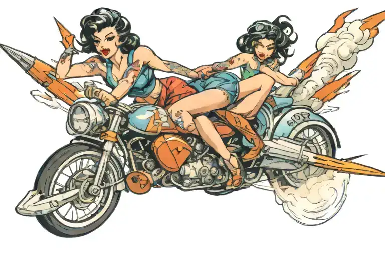 pin up girl riding rocket with tattoos     tattoo design idea