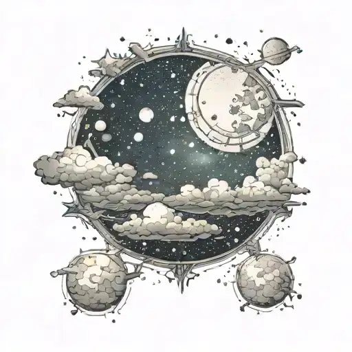 celestial sky, maybe with subtle constellations or glowing, pixel-like elements, blending into a distant horizon tattoo design idea