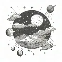 celestial sky, maybe with subtle constellations or glowing, pixel-like elements, blending into a distant horizon tattoo design idea