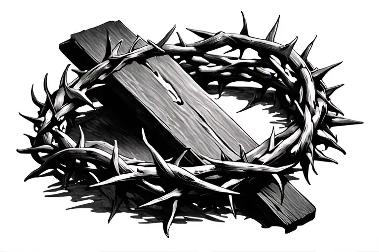crown of thorns wrapped loosely around a cross tattoo design idea