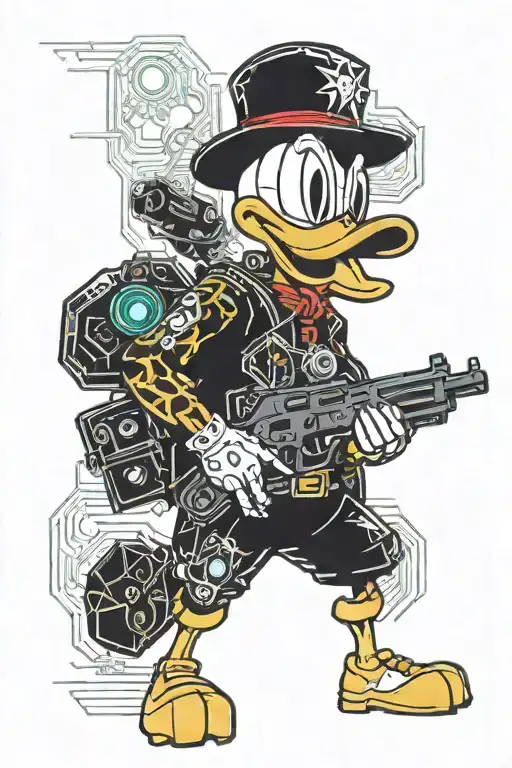 angry Donald Duck and guns tattoo design idea