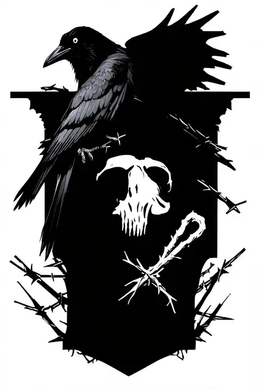reaper, barbed wire, cemetery, crow, gothic tattoo design idea