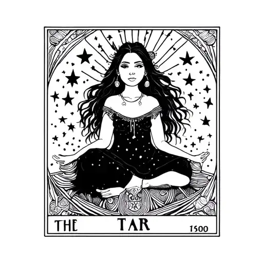 The star tarot featuring a pretty hippie girl in the center with stars  tattoo design idea