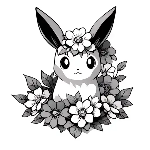 evee pokemon flowers wrapped together symbolizing strength tattoo design idea