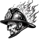 Firefighter helmet engulfed in flames tattoo design idea
