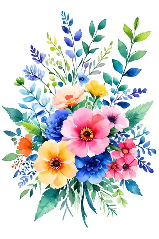 family flower bouquet April, may, March, june, july, August, October, December birth flowers tattoo design idea