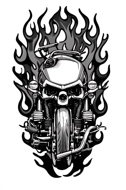 hary-davidson motorcycle flames left arm sleeve tattoo design idea