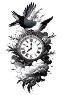 clock clouds dove tattoo design idea