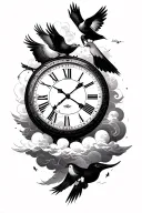 clock clouds dove tattoo design idea