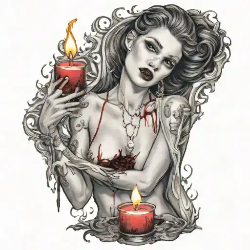 vampire blood women nude candle burning tattoo design idea