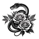 roses and basilisk snake intertwined tattoo design idea