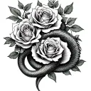 roses and basilisk snake intertwined tattoo design idea