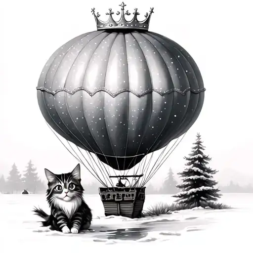 lot 28, crown, hot air balloon, gnome, cat, frozen lake, Barbie, winter, fall, Christmas tattoo design idea