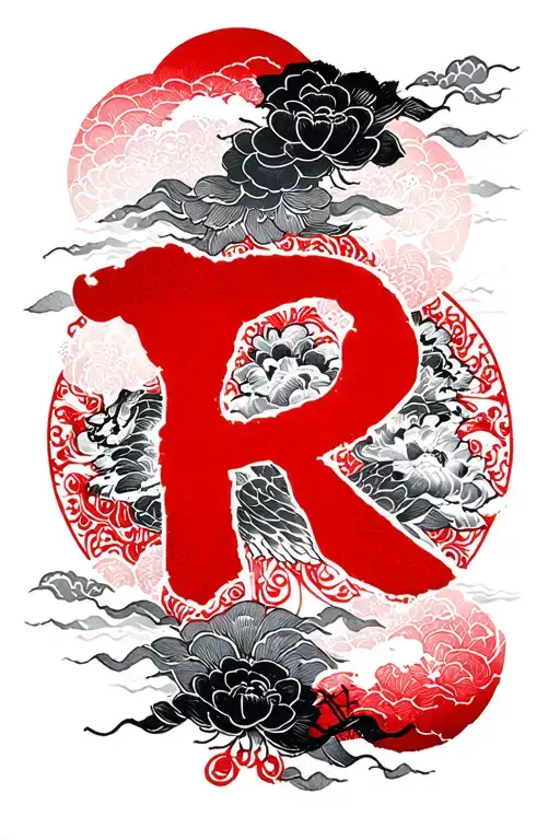 blurry R on right hand tattoo design idea