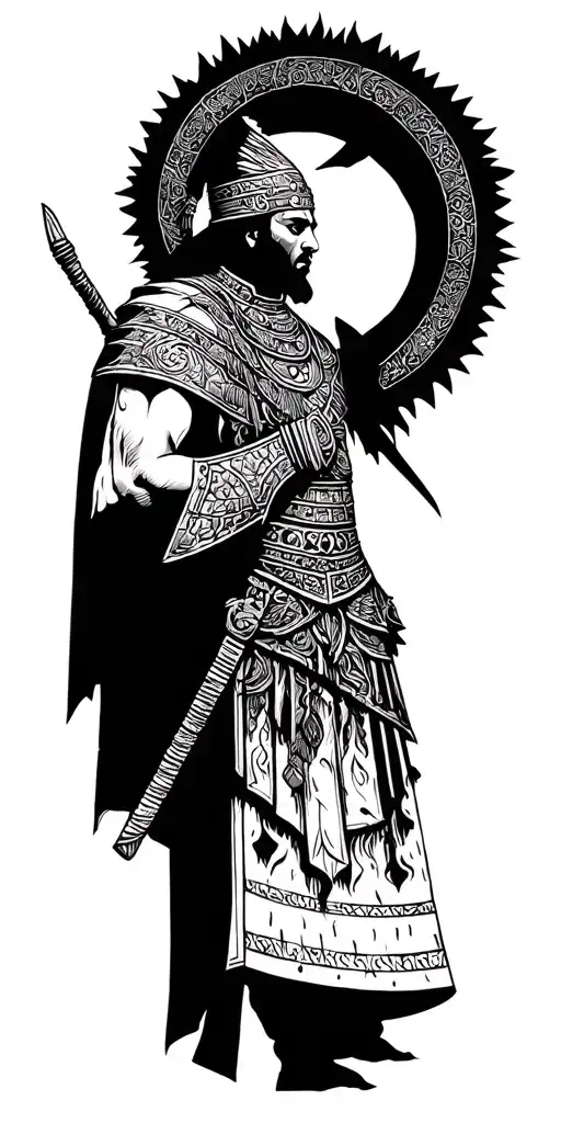 Ancient Mythological Turkish Warrior tattoo design idea