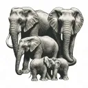 2 parent and 3 baby elephants holding trunks tattoo design idea