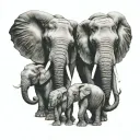 2 parent and 3 baby elephants holding trunks tattoo design idea