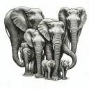 2 parent and 3 baby elephants holding trunks tattoo design idea