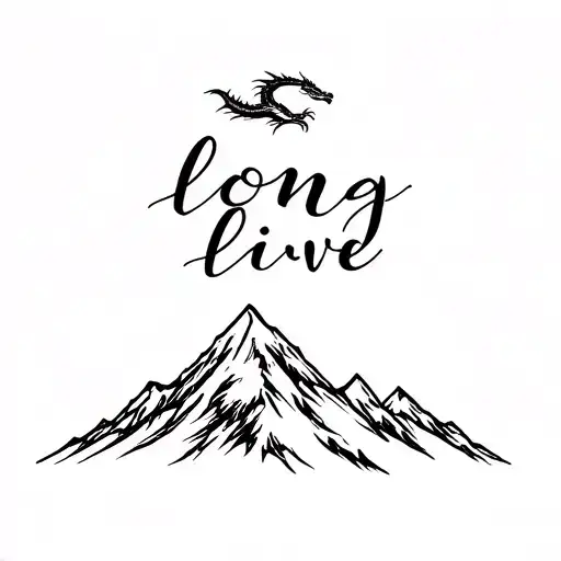 "long live" small dragon above mount rainier tattoo design idea