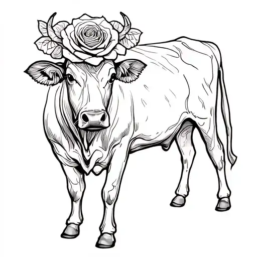 western cow blended into a rose tattoo design idea