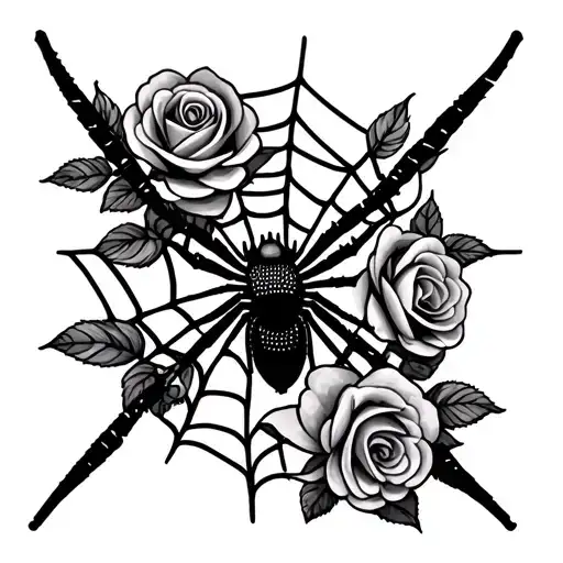 Spider web with roses and spider tattoo design idea