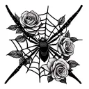 Spider web with roses and spider tattoo design idea
