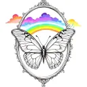 Butterfly with rainbow cloud encased in mirror tattoo design idea