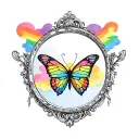 Butterfly with rainbow cloud encased in mirror tattoo design idea