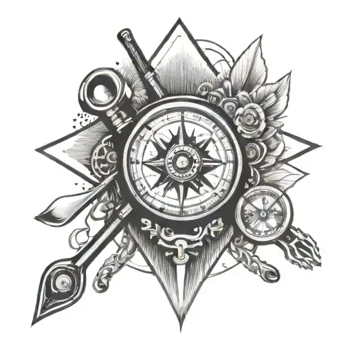 Ski Masked Criminal and compass surrounded tattoo design idea