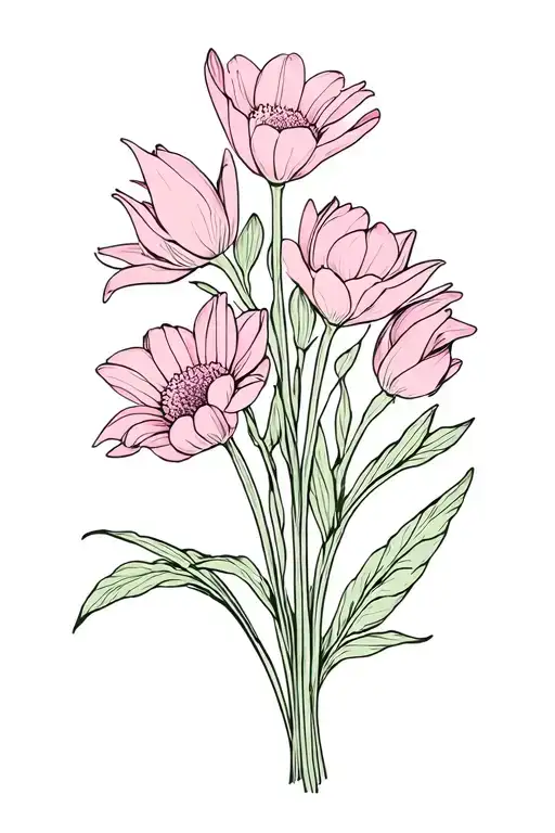 foxglove Daisy tulip bouquet tattoo tattoo design idea