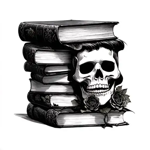 Dark Romance, skull, mask, books tattoo design idea