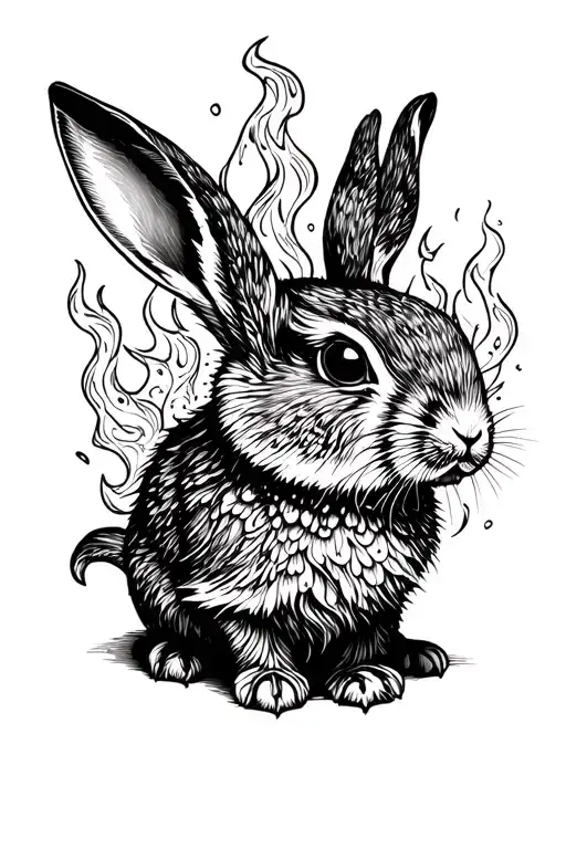 Fire rabbit tattoo design idea