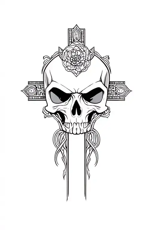 cross and skull made entirely of intricate tattoo design idea