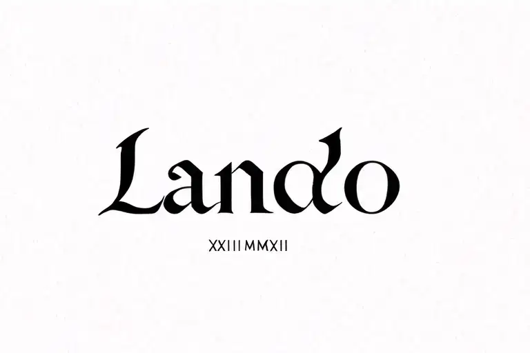 word Lando combined into the Roman numerals XXIII VII MMXXIII tattoo design idea