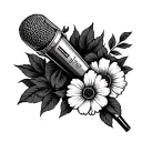 microphone with inatials JW surrounded by July birth flower tattoo design idea