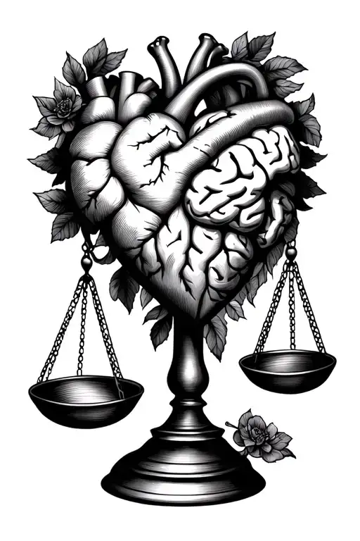 balance scale with heart and brain vs heart tattoo design idea