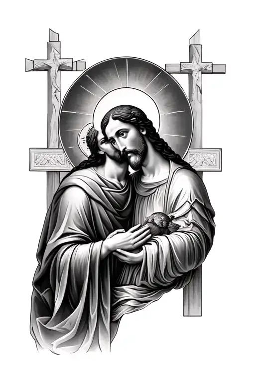 SAN Francis of Assisi with San Joseph and Jesus  tattoo design idea