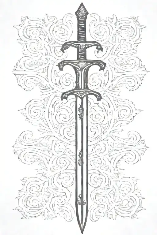 sword royal flourish tattoo design idea