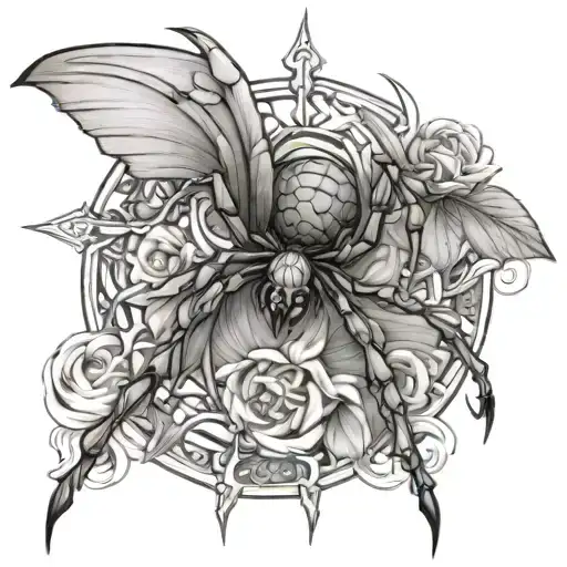 spider and seraphim angel tattoo design idea