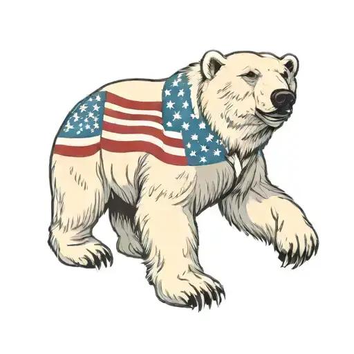 polar bear with a mullet wearing sunglasses  holding American flag tattoo design idea